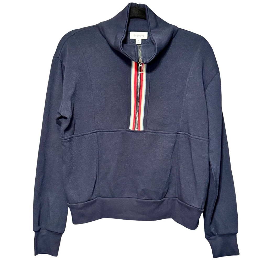 Evereve Chelsea Half Zip Long Sleeve Navy Blue Rainbow Zip Sweatshirt Small - Picture 5 of 14